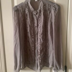 Womens Ruffle Front Long-Sleeve Blouse